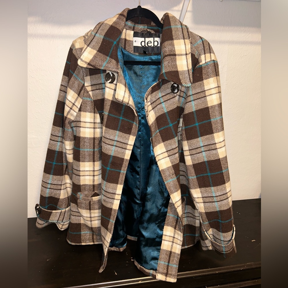 Tan and Brown Plaid Coat